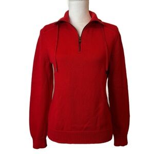 Lauren Ralph Lauren Active Red Cotton Quarter Zip Knit Sweater Women's Small